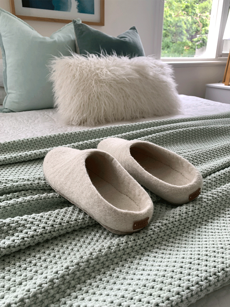 Women's White Wool Slippers