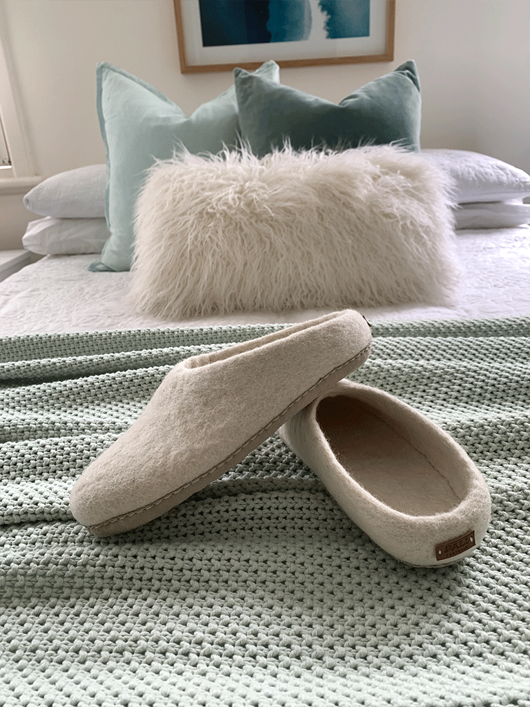 Women's White Wool Slippers