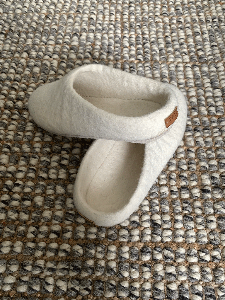 Women's White Wool Slippers