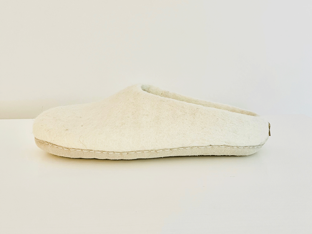 Women's White Wool Slippers