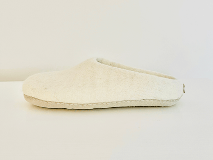 Women's White Wool Slippers