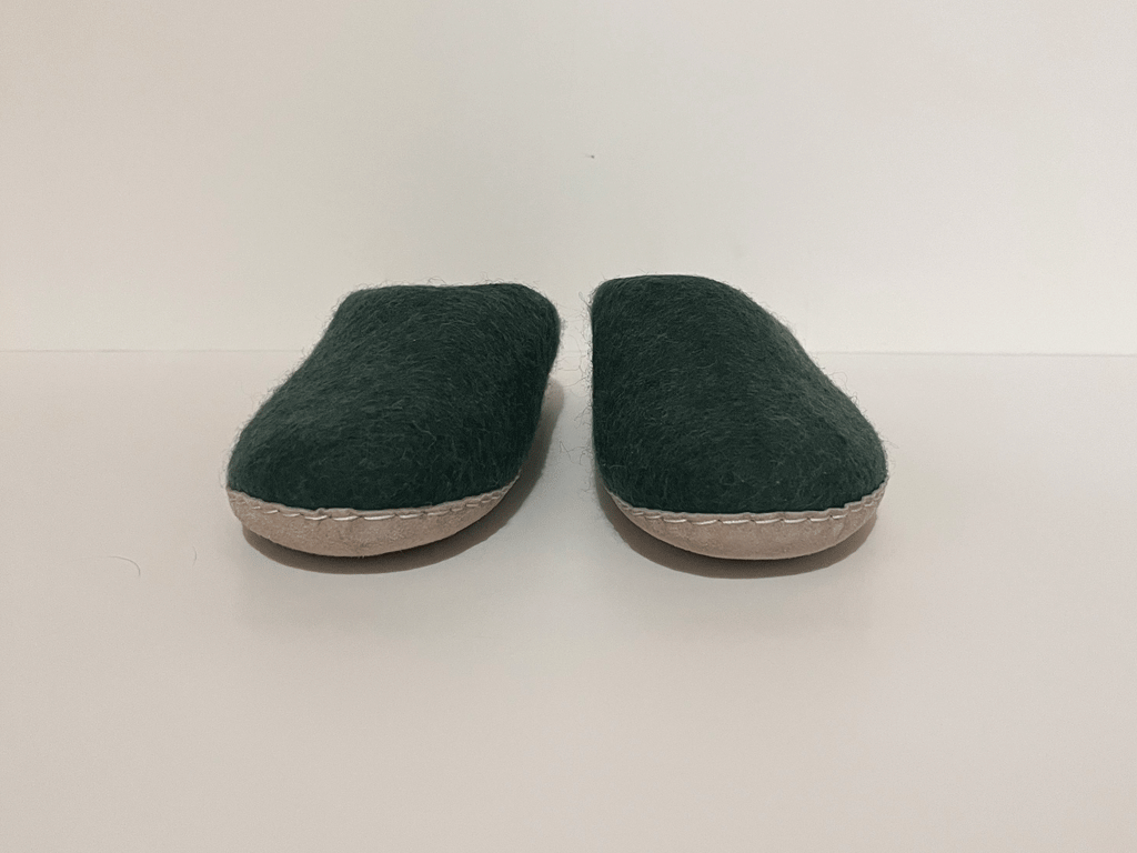 Men's Pine Green Wool Slippers