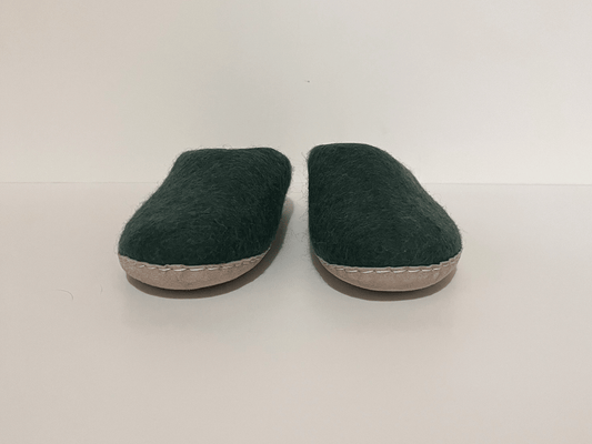 Women's Pine Green Wool Slippers