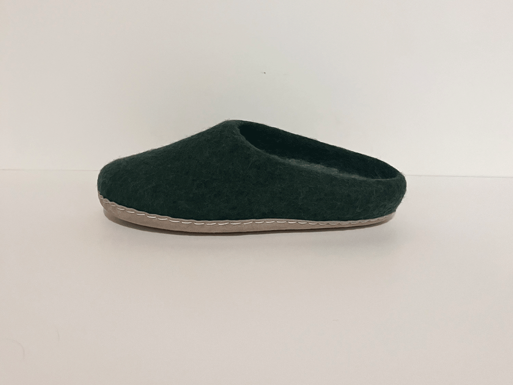 Men's Pine Green Wool Slippers