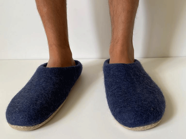 Men's Navy Wool Slippers