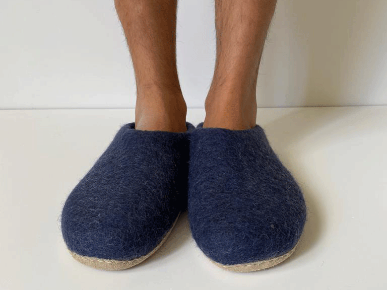 Men's Navy Wool Slippers