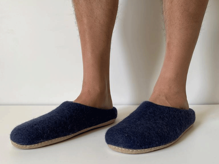 Men's Navy Wool Slippers