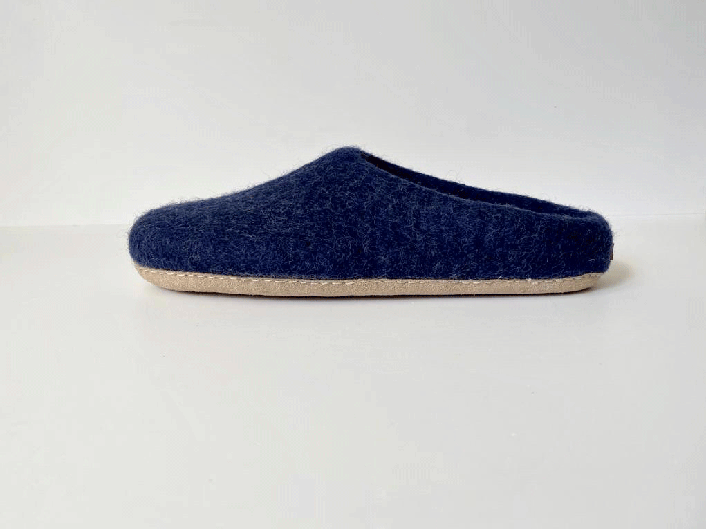 Men's Navy Wool Slippers