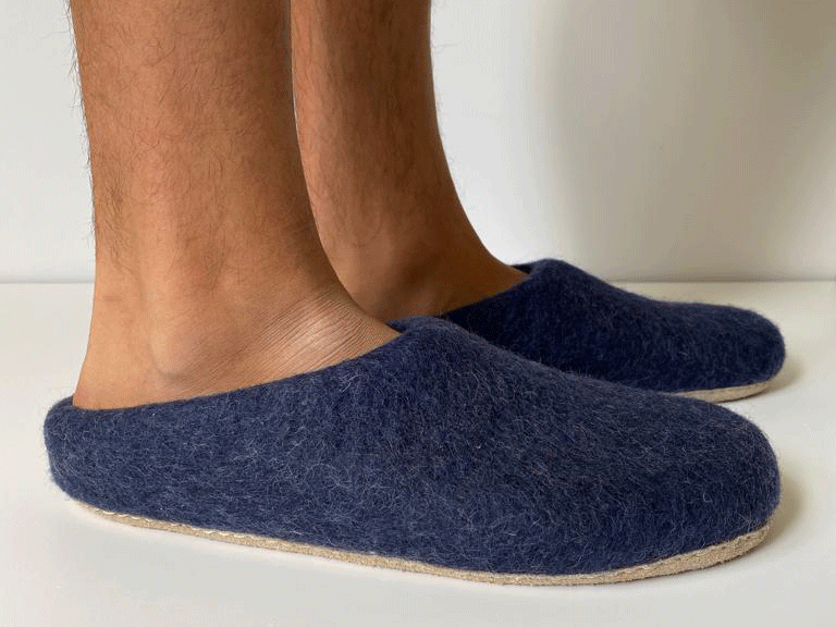 Men's Navy Wool Slippers